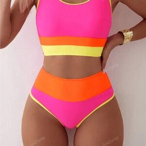 Vibrant Pink and Orange Bikini Set